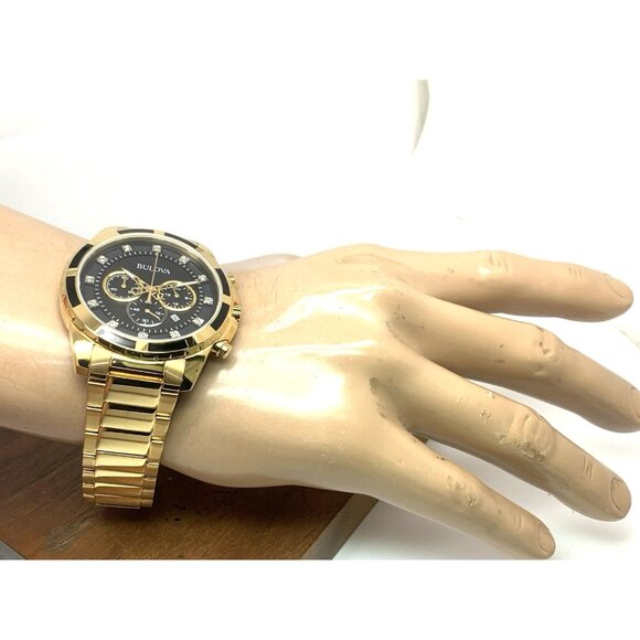 Bulova Men's Watch 97D121 Chronograph Gold Tone Stainless Steel Diamond Dial - Picture 4 of 14